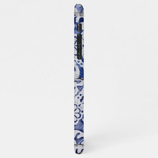 ポルトガルのタイル – Azulejo青と白のフローラ iPhoneケース (左側)