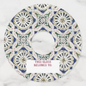 ポルトガルのタイル – Azulejo カラフル Geometric ワイングラスタグ (裏面)