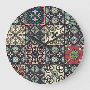 ポルトガルのタイル: Talaveraスタイルシームレス ラージ壁時計