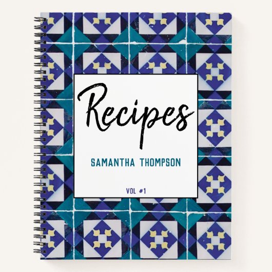 ポルトガルのタイルAzulejoダイヤモンド幾何学的レシピ ノートブック (正面)