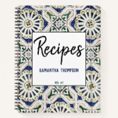 ポルトガルのタイルAzulejo幾何カラフルレシピ ノートブック (正面)