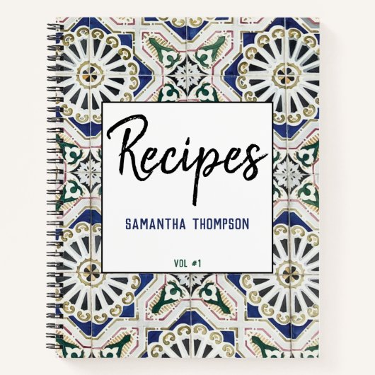 ポルトガルのタイルAzulejo幾何カラフルレシピ ノートブック (正面)