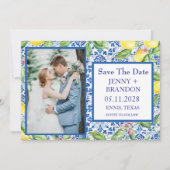 ポルトガルのタイルLemons白結婚写真 セーブザデート (正面)