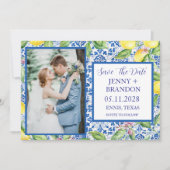 ポルトガルのタイルLemons白結婚写真 セーブザデート (正面)