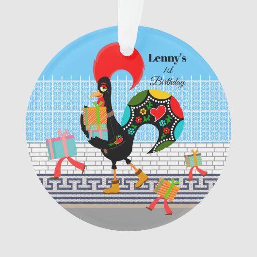 ポルトガルのニワトリとギフト1st誕生日パーティー オーナメント (正面)