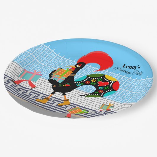 ポルトガルのニワトリとギフト1st誕生日パーティー ペーパープレート (アングル)