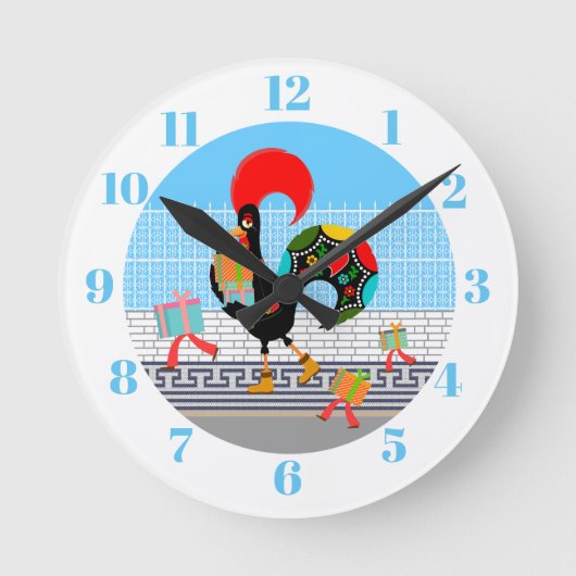 ポルトガルのニワトリとギフト1st誕生日パーティー ラウンド壁時計 (正面)