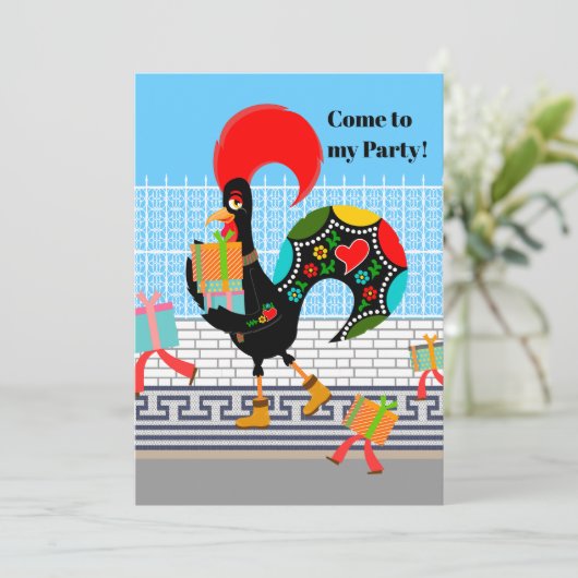 ポルトガルのニワトリとギフト1st誕生日パーティー 招待状 (スタンド正面)