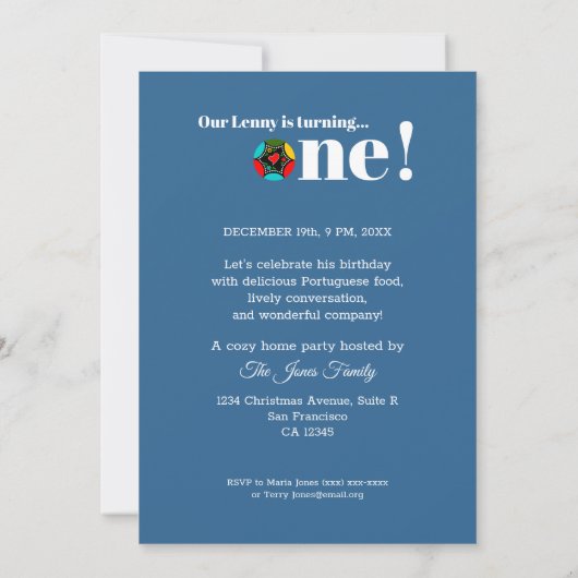 ポルトガルのニワトリとギフト1st誕生日パーティー 招待状 (裏面)