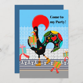 ポルトガルのニワトリとギフト1st誕生日パーティー 招待状