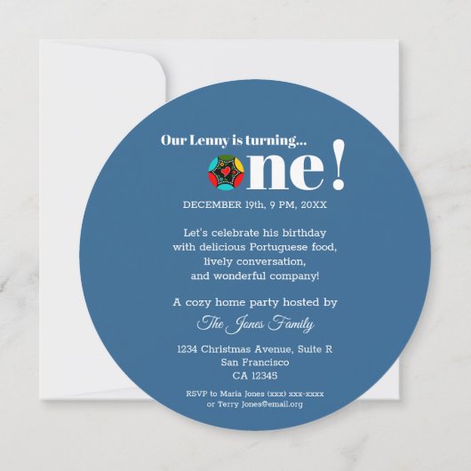 ポルトガルのニワトリとギフト1st誕生日パーティー 招待状 (裏面)