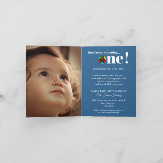 ポルトガルのニワトリとギフト1st誕生日パーティー 招待状 (内部)