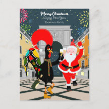 ポルトガルのニワトリとサンタが新年を祝う