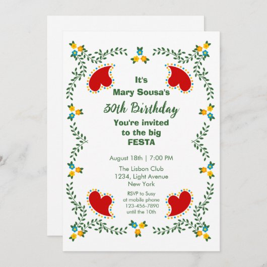 ポルトガルのニワトリの誕生日パーティー 招待状 (正面/裏面)