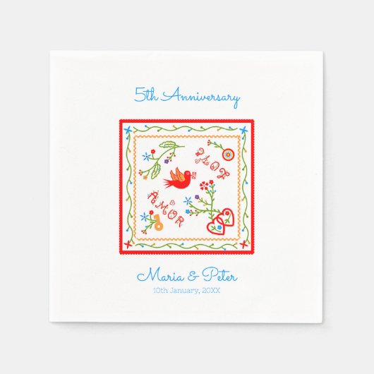 ポルトガルのバレンタインのラブハンカチ スタンダードカクテルナプキン (正面)