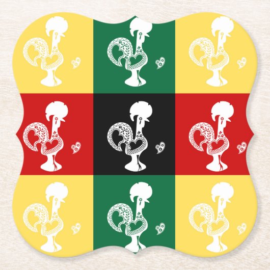 ポルトガルのバーセロスのオンドリカラフル ペーパーコースター (正面)