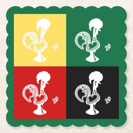 ポルトガルのバーセロスのオンドリカラフル ペーパーコースター (正面)