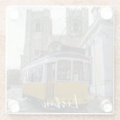 ポルトガルのリスボン大聖堂の黄色い路面電車 ガラスコースター (裏面)