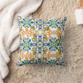 ポルトガルのヴィンテージタイルのキウイとレモンのパターン クッション (ブランケット)