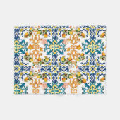 ポルトガルのヴィンテージタイルkiwiとレモンのパターンcu フリースブランケット (正面(横))