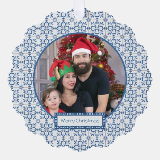 ポルトガルの家族の写真とタイル枠 オーナメントカード (正面)