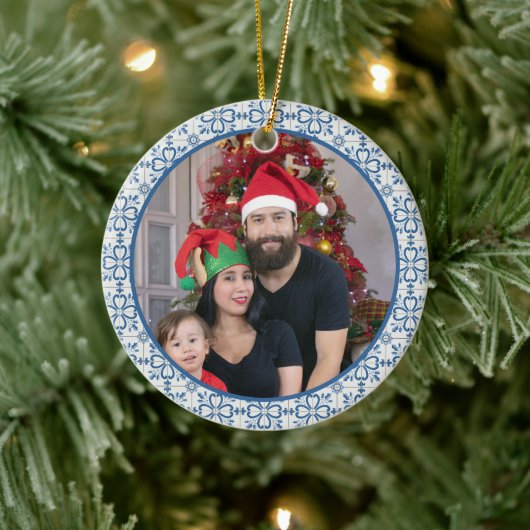 ポルトガルの家族の写真とタイル枠 セラミックオーナメント (ツリー)