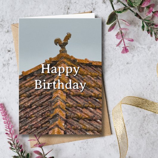 ポルトガルの屋根上の雄鶏の写真の旅の誕生日 カード