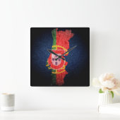 ポルトガルの旗と地図 スクエア壁時計 (ホーム)