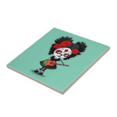 ポルトガルの旗のギターを演奏している砂糖のスカルの女の子 タイル (側面)