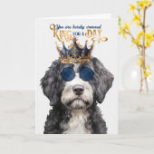 ポルトガルの水の犬の王が日の誕生日に向けておもしろい カード (黄色い花)