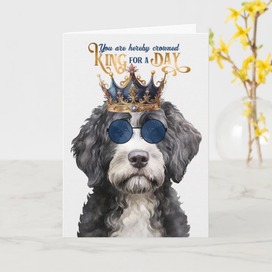 ポルトガルの水の犬の王が日の誕生日に向けておもしろい カード (黄色い花)