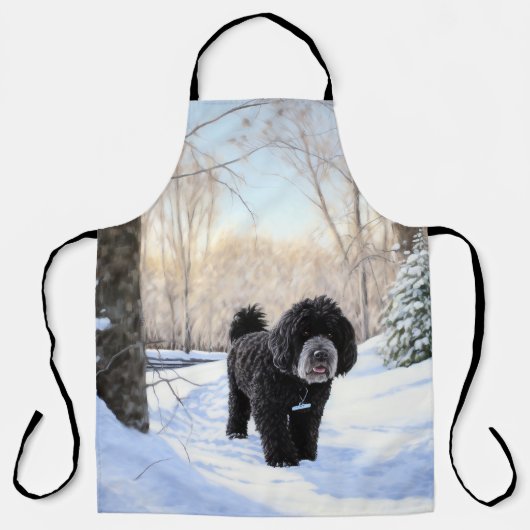 ポルトガルの水犬が雪のクリスマスを過ごした エプロン (正面)