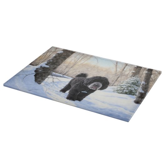 ポルトガルの水犬が雪のクリスマスを過ごした カッティングボード (角)