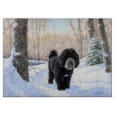 ポルトガルの水犬が雪のクリスマスを過ごした カッティングボード (正面)
