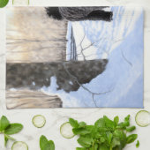 ポルトガルの水犬が雪のクリスマスを過ごした キッチンタオル (折り畳み)