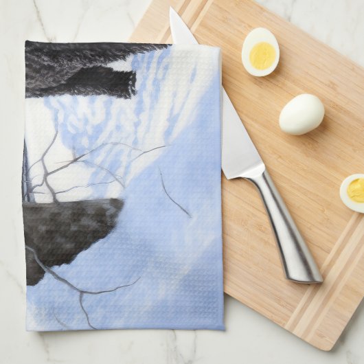 ポルトガルの水犬が雪のクリスマスを過ごした キッチンタオル (四つ折り)