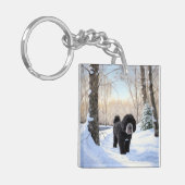 ポルトガルの水犬が雪のクリスマスを過ごした キーホルダー (正面左)