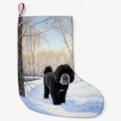 ポルトガルの水犬が雪のクリスマスを過ごした スモールクリスマスストッキング (正面)