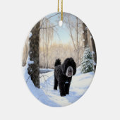 ポルトガルの水犬が雪のクリスマスを過ごした セラミックオーナメント (右)