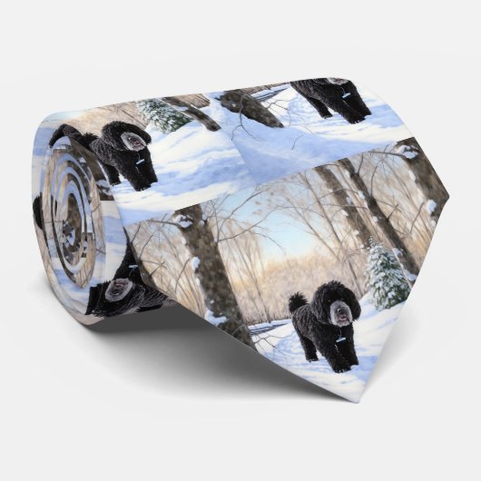 ポルトガルの水犬が雪のクリスマスを過ごした ネクタイ (ロール)