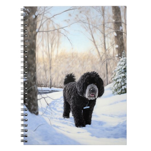 ポルトガルの水犬が雪のクリスマスを過ごした ノートブック (正面)