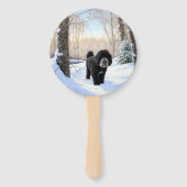 ポルトガルの水犬が雪のクリスマスを過ごした ハンドファン (裏面)