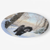 ポルトガルの水犬が雪のクリスマスを過ごした ペーパープレート (アングル)