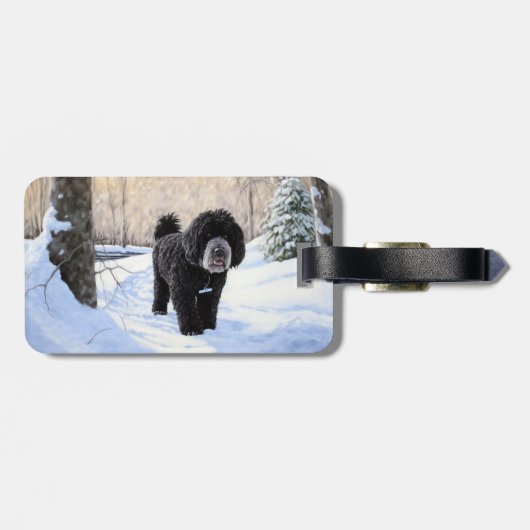 ポルトガルの水犬が雪のクリスマスを過ごした ラゲッジタグ (裏面横)