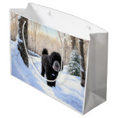 ポルトガルの水犬が雪のクリスマスを過ごした ラージペーパーバッグ (裏面アングル)