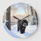ポルトガルの水犬が雪のクリスマスを過ごした ラージ壁時計 (正面)