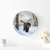 ポルトガルの水犬が雪のクリスマスを過ごした ラージ壁時計 (ホーム)