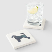 ポルトガルの水犬の水色シルエット ストーンコースター (横)