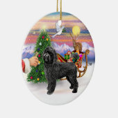 ポルトガルの水犬を扱う(黒、スタンド) セラミックオーナメント (右)