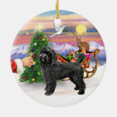 ポルトガルの水犬を扱う(黒、スタンド) セラミックオーナメント (裏面)